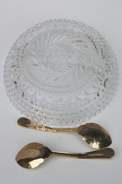 photo of vintage Fostoria hostess gift crystal clear glass party server dish w/ gold spoons #9