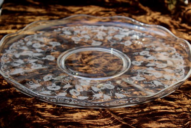 photo of vintage Fostoria morning glory etch glass torte plate, cake plate w/ etched morning glories #3