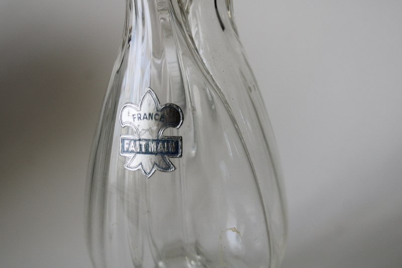 photo of vintage France hand blown glass double spout cruet, clear glass oil vinegar bottle  #2