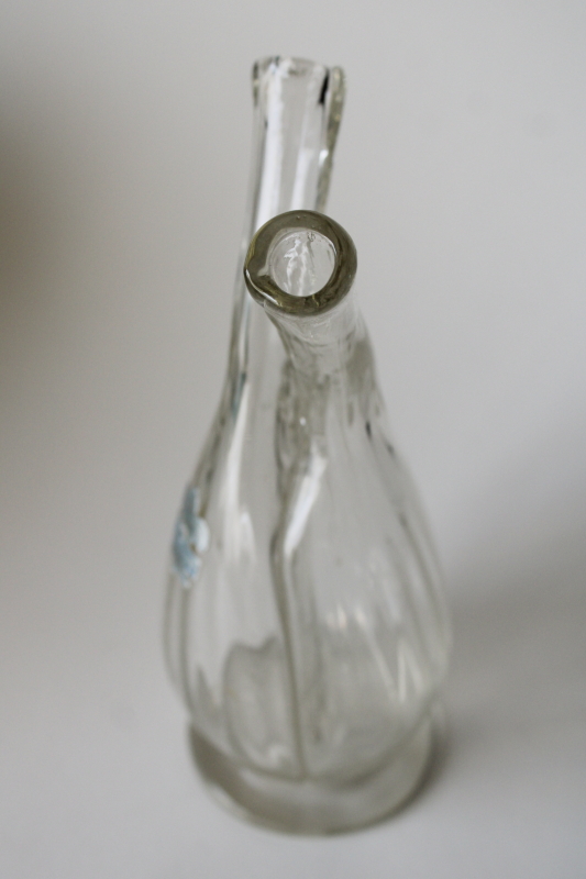 photo of vintage France hand blown glass double spout cruet, clear glass oil vinegar bottle  #3