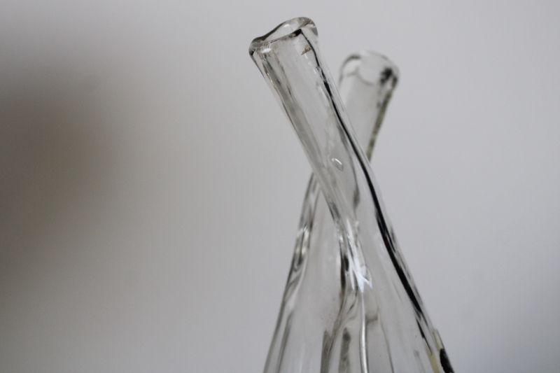 photo of vintage France hand blown glass double spout cruet, clear glass oil vinegar bottle  #5