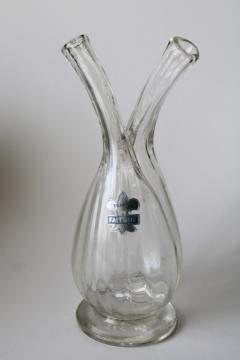 catalog photo of vintage France hand blown glass double spout cruet, clear glass oil vinegar bottle 