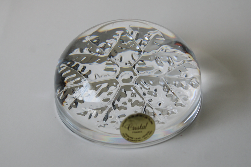photo of vintage France lead crystal paperweight clear glass snowflake bubble shape original label  #1