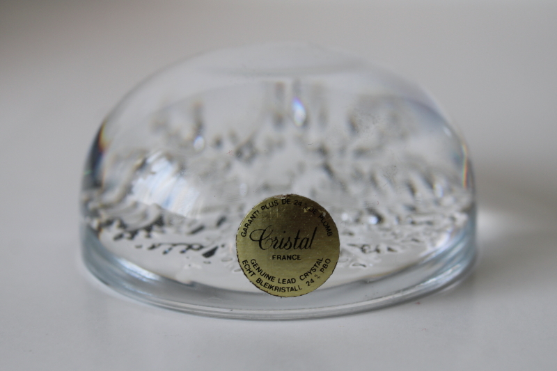 photo of vintage France lead crystal paperweight clear glass snowflake bubble shape original label #2