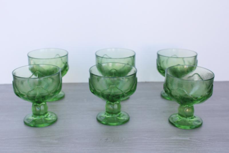 photo of vintage Franciscan Cabaret lotus flower green glass champagne or cocktail glasses set #1