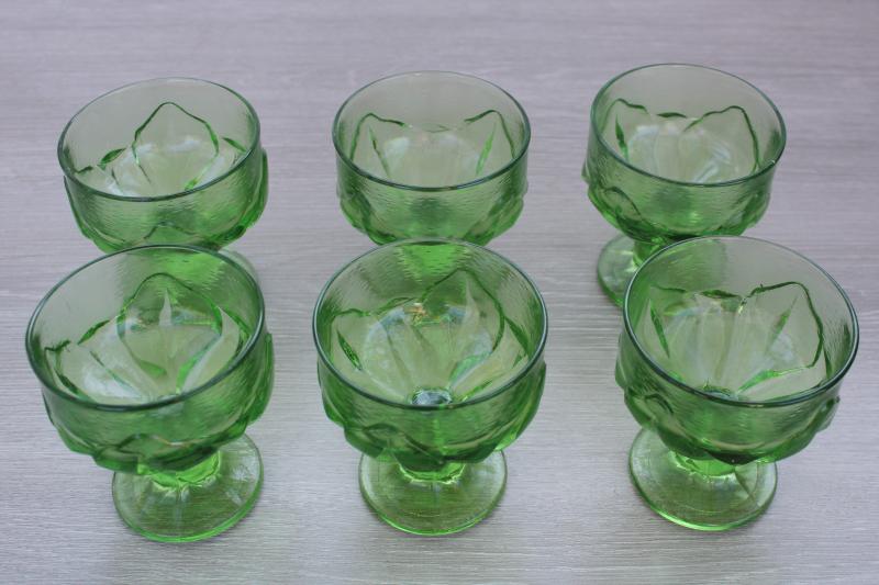 photo of vintage Franciscan Cabaret lotus flower green glass champagne or cocktail glasses set #3