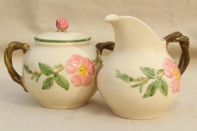 photo of vintage Franciscan Desert Rose creamer & sugar set w/ large cream pitcher #1