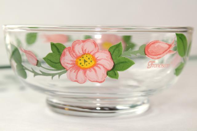 photo of vintage Franciscan Desert Rose go-along glassware, square glass tray plate & dip bowl #5