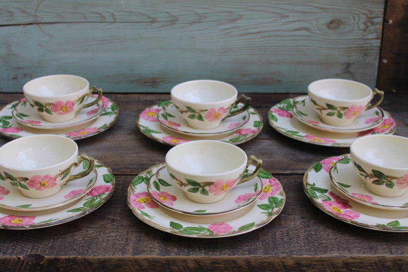 photo of vintage Franciscan Desert Rose pink flowered dishes tea set for six, salad plates, cups & saucers #1