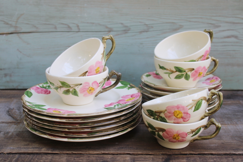 photo of vintage Franciscan Desert Rose pink flowered dishes tea set for six, salad plates, cups & saucers  #7