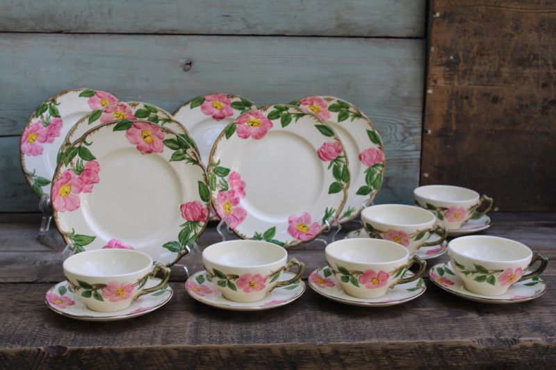 photo of vintage Franciscan Desert Rose pink flowered dishes tea set for six, salad plates, cups & saucers  #8