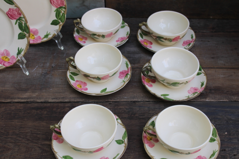 photo of vintage Franciscan Desert Rose pink flowered dishes tea set for six, salad plates, cups & saucers  #9