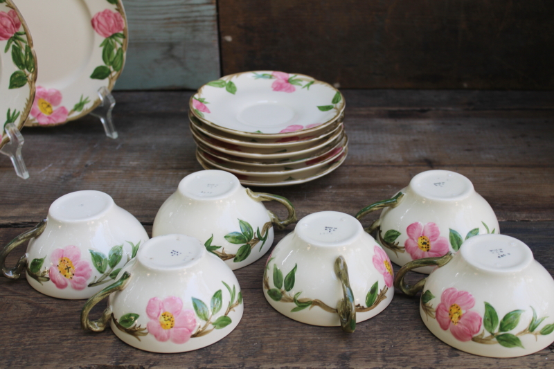 photo of vintage Franciscan Desert Rose pink flowered dishes tea set for six, salad plates, cups & saucers  #11