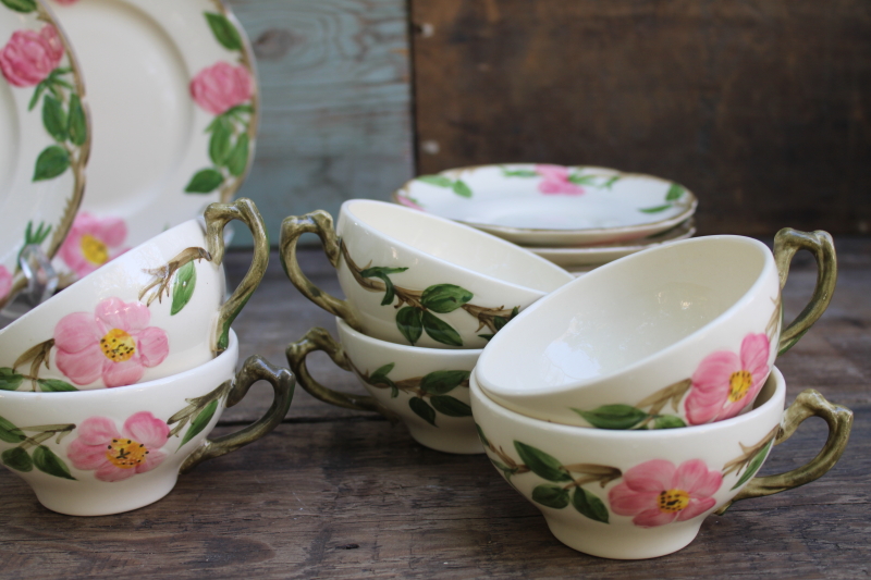 photo of vintage Franciscan Desert Rose pink flowered dishes tea set for six, salad plates, cups & saucers  #13