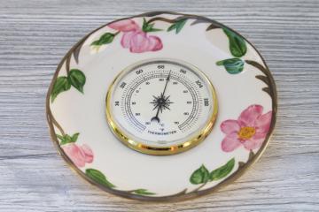 catalog photo of vintage Franciscan Desert Rose wall hanging plate w/ small thermometer, works!