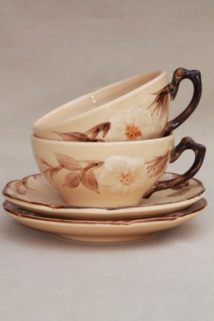 photo of vintage Franciscan china, royal rose desert tan cafe brown cups & saucers  #1