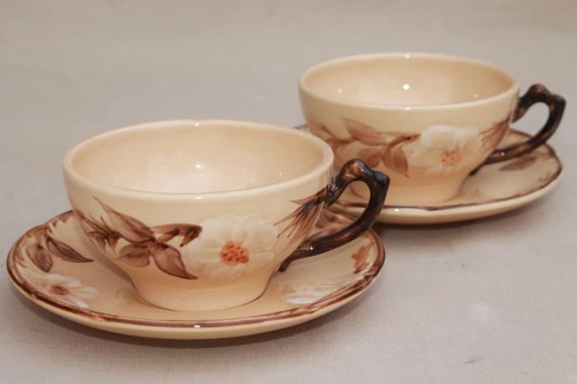 photo of vintage Franciscan china, royal rose desert tan cafe brown cups & saucers  #2