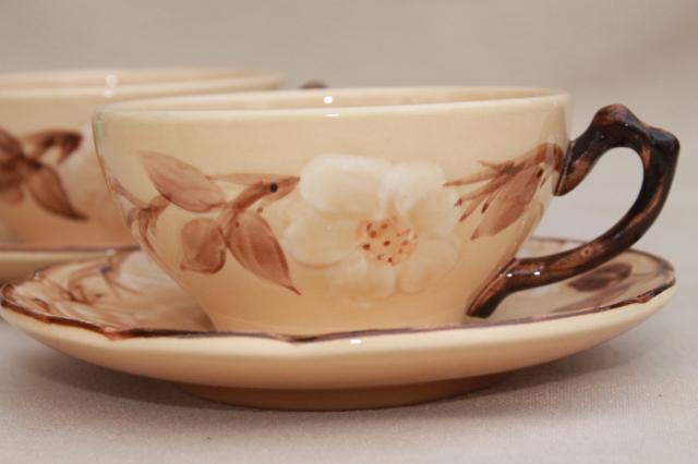 photo of vintage Franciscan china, royal rose desert tan cafe brown cups & saucers  #3