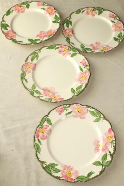 photo of vintage Franciscan pottery Desert Rose china, set of 4 dinner plates USA mark #1