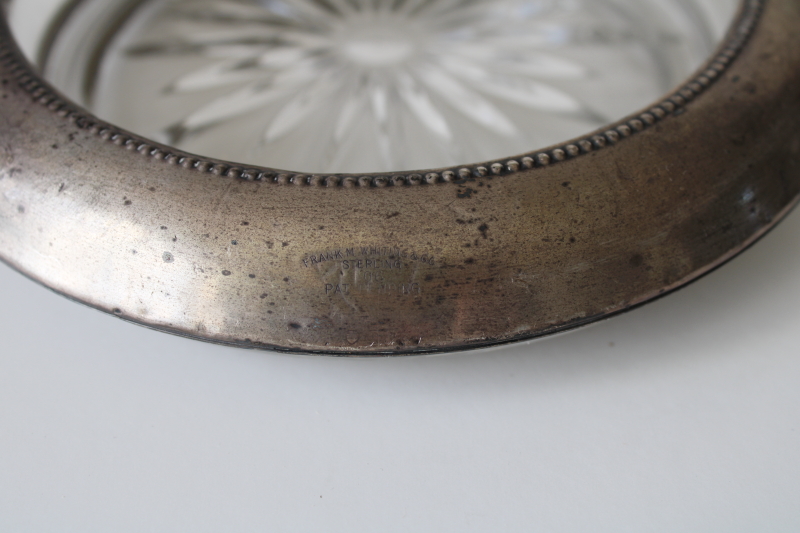 photo of vintage Frank M Whiting sterling silver / crystal clear glass wine bottle coaster  #2