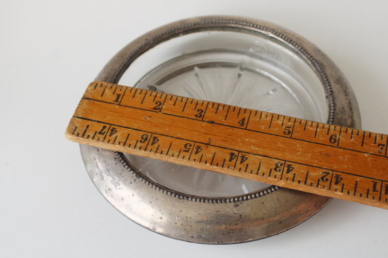 photo of vintage Frank M Whiting sterling silver / crystal clear glass wine bottle coaster  #3