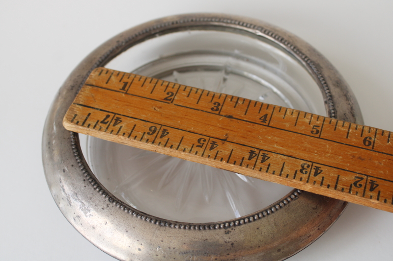 photo of vintage Frank M Whiting sterling silver / crystal clear glass wine bottle coaster  #4