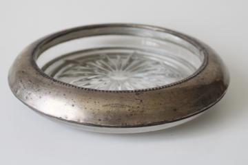 catalog photo of vintage Frank M Whiting sterling silver / crystal clear glass wine bottle coaster 