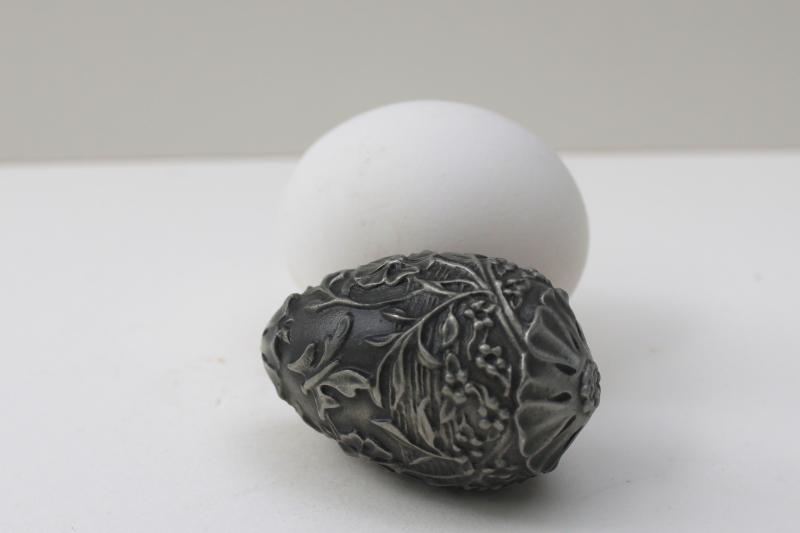 photo of vintage Franklin Mint Easter egg w/ rabbit, solid pewter cast metal miniature egg #1