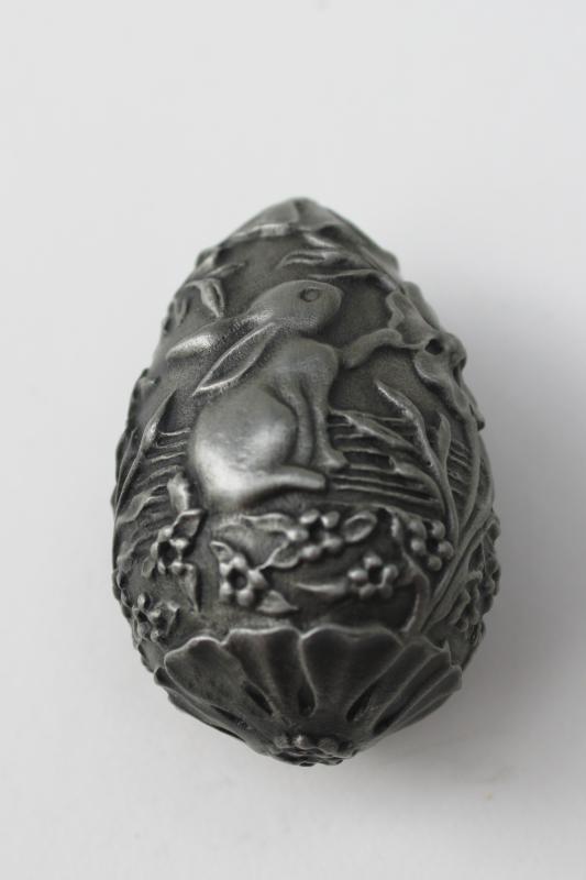 photo of vintage Franklin Mint Easter egg w/ rabbit, solid pewter cast metal miniature egg #2