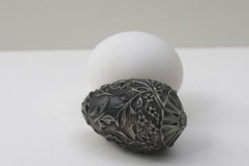 catalog photo of vintage Franklin Mint Easter egg w/ rabbit, solid pewter cast metal miniature egg