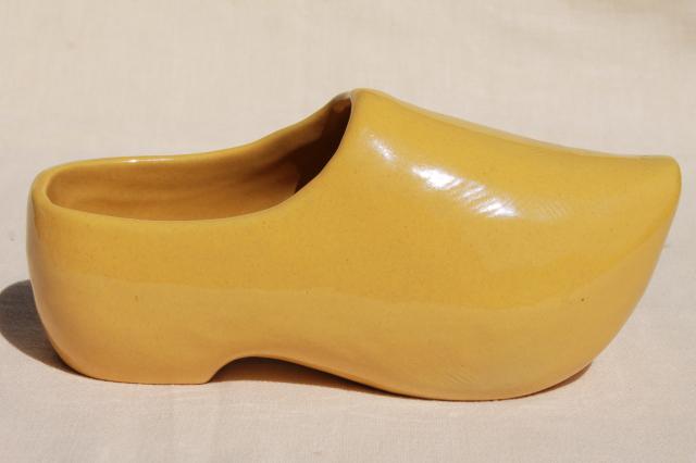 photo of vintage Frankoma pottery Dutch shoe planter pot, yellow klompen clog #4