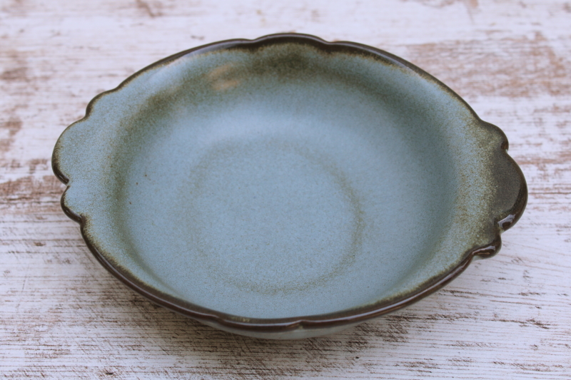 photo of vintage Frankoma pottery Plainsman bowl trinket dish, woodland moss aqua blue and brown glaze #1