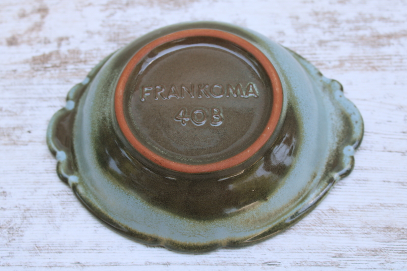 photo of vintage Frankoma pottery Plainsman bowl trinket dish, woodland moss aqua blue and brown glaze #2