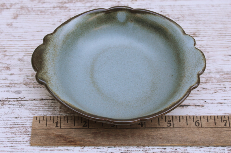 photo of vintage Frankoma pottery Plainsman bowl trinket dish, woodland moss aqua blue and brown glaze #3