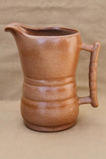 photo of vintage Frankoma pottery Plainsman brown pitcher & tumbler glasses set #5