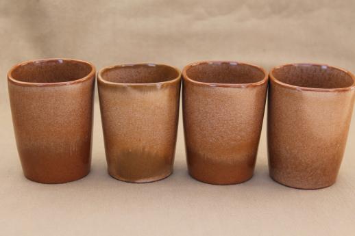 photo of vintage Frankoma pottery Plainsman brown pitcher & tumbler glasses set #11