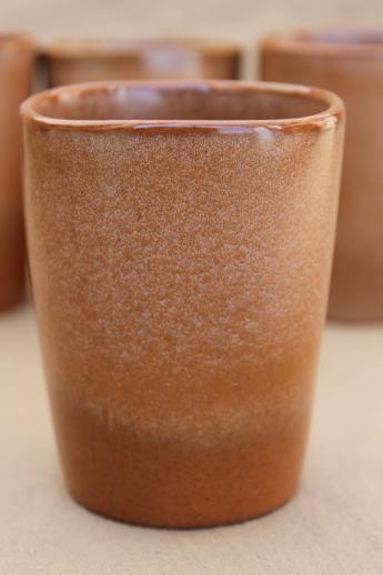 photo of vintage Frankoma pottery Plainsman brown pitcher & tumbler glasses set #12