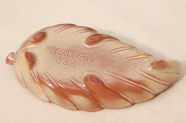 photo of vintage Frankoma pottery leaf shaped dish, desert gold red brown clay #3