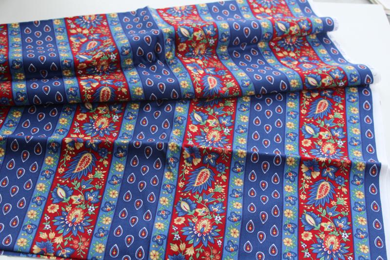 photo of vintage French Country print fabric, cotton or blend paisley red, yellow, blue #1