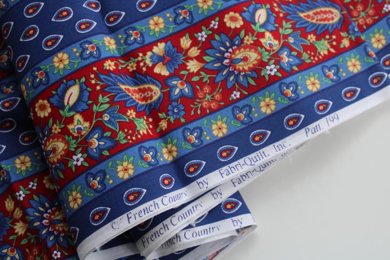 photo of vintage French Country print fabric, cotton or blend paisley red, yellow, blue #2