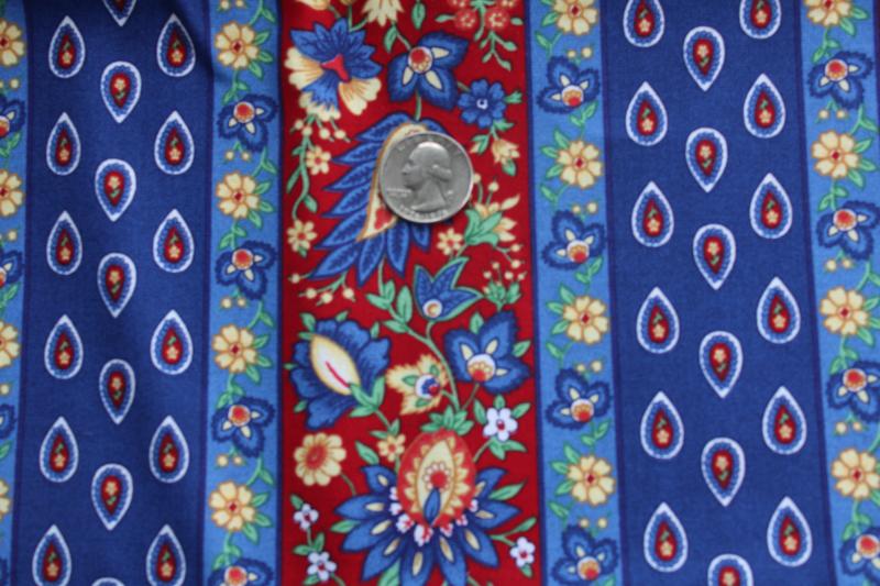 photo of vintage French Country print fabric, cotton or blend paisley red, yellow, blue #4