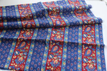 catalog photo of vintage French Country print fabric, cotton or blend paisley red, yellow, blue