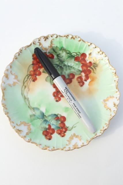 photo of vintage French Limoges china fruit plates w/ hand painted currants & berries #2