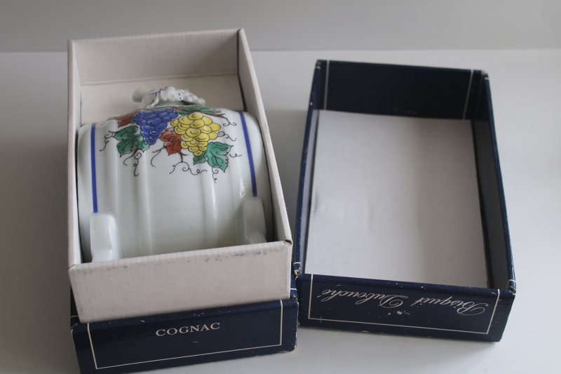 photo of vintage French Limoges porcelain liquor decanter, Bisquit Dubouche cognac barrel in box  #3