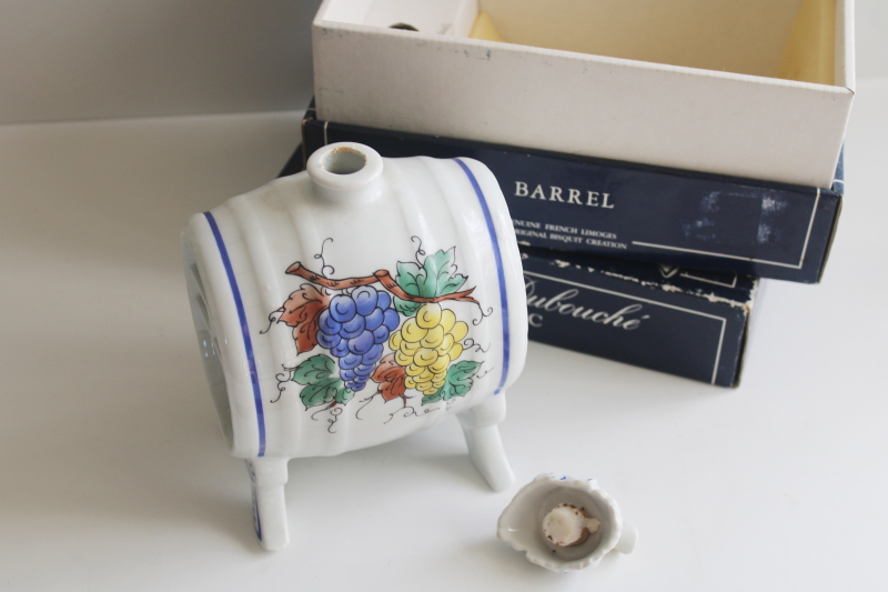 photo of vintage French Limoges porcelain liquor decanter, Bisquit Dubouche cognac barrel in box  #11