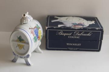 catalog photo of vintage French Limoges porcelain liquor decanter, Bisquit Dubouche cognac barrel in box 