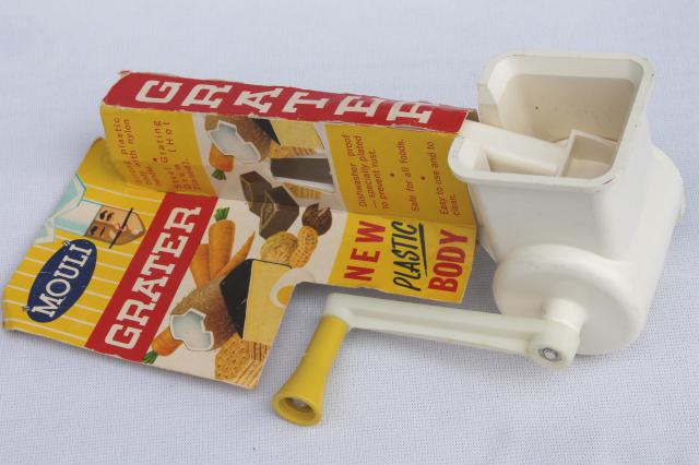 photo of vintage French Mouli grater w/ hand crank, salad maker shredder kitchen tool mint in package #1