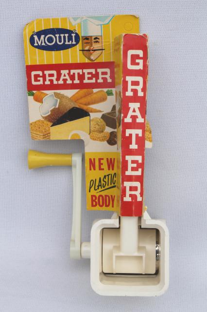 photo of vintage French Mouli grater w/ hand crank, salad maker shredder kitchen tool mint in package #2