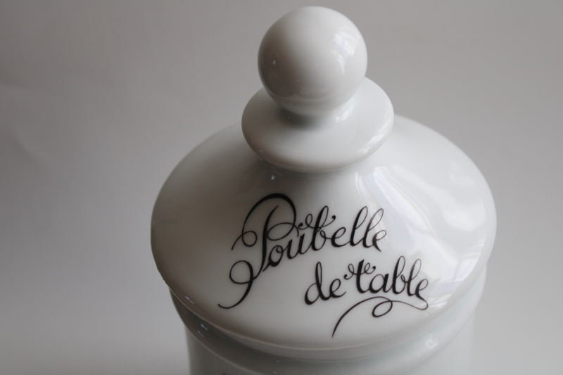 photo of vintage French Poubelle de table, white ironstone china jar, waste can for kitchen or table food scraps #3