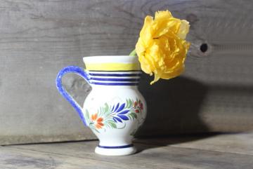 catalog photo of vintage French Quimper pottery pitcher or milk jug, hand painted Breton lady